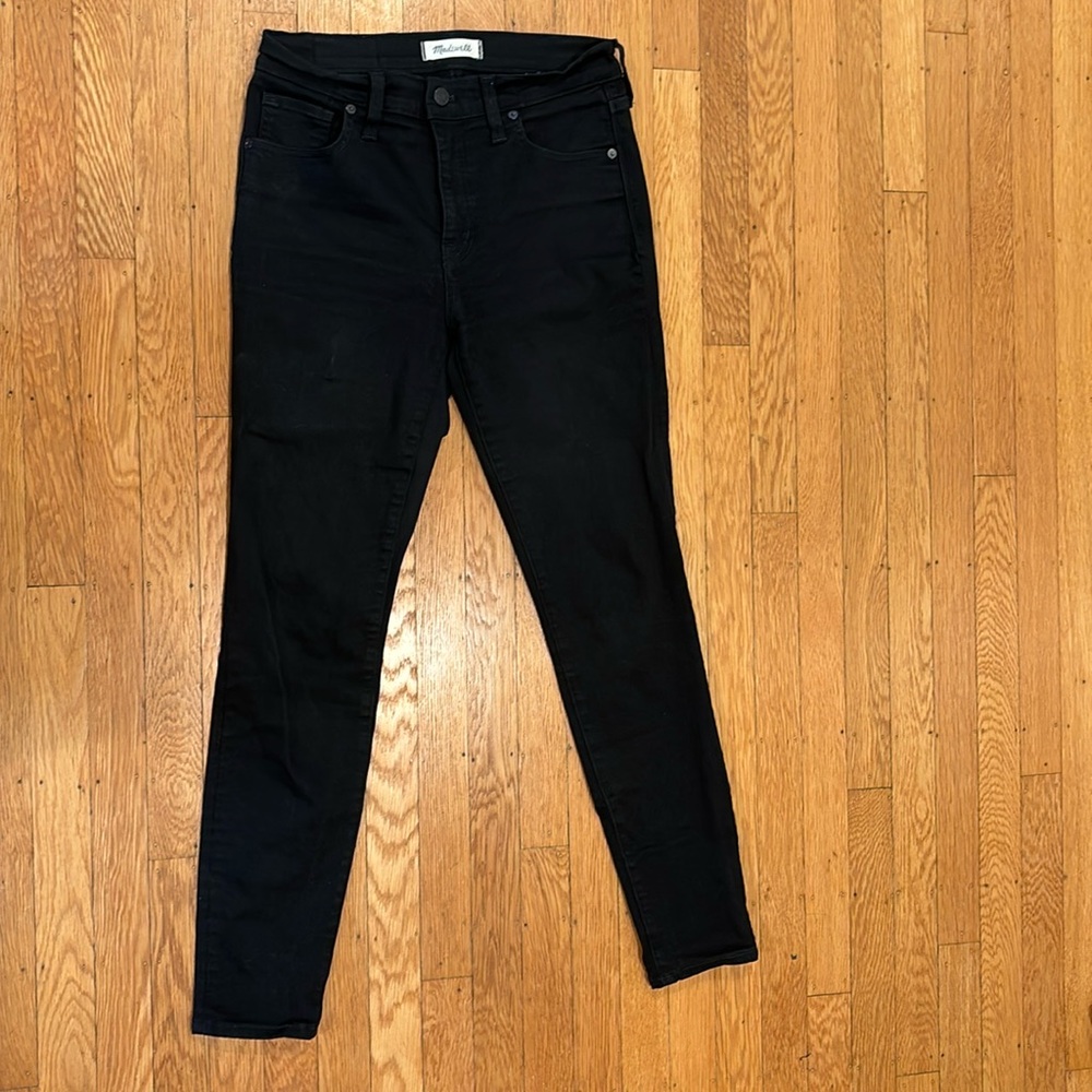 9” high riser skinny skinny madewell super black stretch jeans
